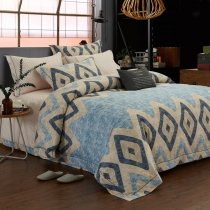 Hipster Steel Blue Charcoal Gray and Khaki Chevron Stripe Print Geometric Pattern Abstract Unique Full, Queen Size Bedding Sets