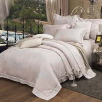 Platinum Silver and Gray Medieval Pattern Shabby Chic Old World Jacquard Satin Full, Queen Size Bedding Sets