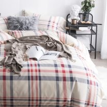 Teen Vogue Beige Gray and Red Tartan Plaid Print Modern Chic Soft Full, Queen Size Bedding Sets