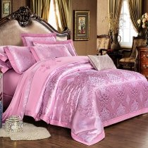 Fancy Rose Pink and Silver Glam Gothic Pattern Bohemian Style Sparkle Jacquard Satin  Full, Queen Size Bedding Sets