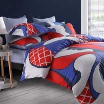Fancy Navy Blue Red and White Unique Geometric Pattern Modern Chic Abstract Queen Size Bedding Sets