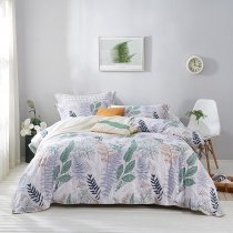 Luxury Green Blue Beige and Light Tan Tropical Hawaiian Botanical Leaf Print Vintage Elegant Full, Queen Size Bedding Sets