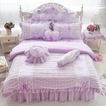 Lavender Purple and Beige Flower and Butterfly Print Ruffle and Lace Romantic Shabby Chic Pintuck Girls Twin, Full, Queen Size Bedding Sets