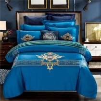 Blue and Gold Crown Indian Pattern Luxury Royal Style Noble Excellence Full, Queen Size Bedding Sets