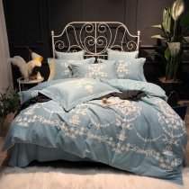 Steel Blue and Gold Victorian Gothic and Scroll Print Retro Shabby Chic Boutique Adults Full, Queen Size Bedding Sets