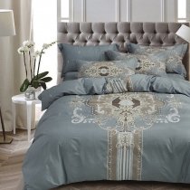 Gray Beige and Khaki Brown Tribal and Scroll Print Luxury Bohemian Style Vintage Shabby Chic Adults Full, Queen Size Bedding Sets