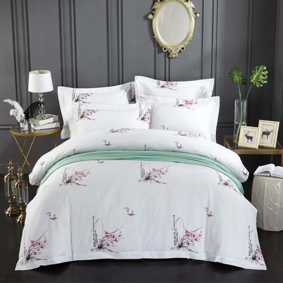 Black White and Red Wildflower Print Rustic Chic Bedding Sets