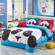 Hipster Black White and Blue Personalized Cute Animal Panda Print Teen Girls Boys Full Size Luxury Organic Cotton Bedding Sets