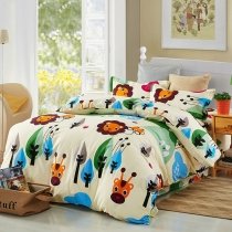Kids Green Blue Orange Black and Beige Lion and Giraffe Print Jungle Safari Animal Themed 100% Cotton Twin, Full Size Bedding Sets