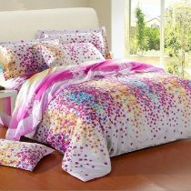 Beautiful Aqua Purple Orange and White Colorful Flower Print Modern and Elegant Girls 100% Cotton Full, Queen Size Bedding Sets