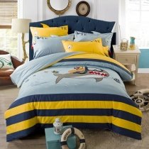 Kids Royal Blue Yellow and Light Blue Great White Shark Ocean Themed  Twin, Full Size Bedding Sets