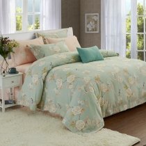 Beautiful Mint Green Olive and White Bird in Wildflower Animal Themed French Country Chic Soft Full, Queen Size Bedding Sets