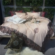 Cream and Black Luxury Embroidered Vintage Victorian Lace Border Noble Excellence Villa Egyptian Cotton Full, Queen Size Bedding Sets