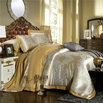 Noble Excellence Gold and Silver Medieval Indian Pattern Luxurious Sequin Jacquard Satin Adults Full, Queen Size Bedding Sets