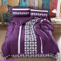 Eggplant Purple White and Blue Gingham Plaid Print Scottish Style Contemporary Modern Chic Twin, Full, Queen Size Bedding Sets