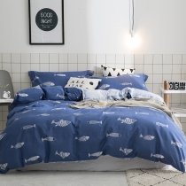 Navy Blue and White Tropical Fish Print Under Water Animal Themed Full, Queen Size Bedding Sets