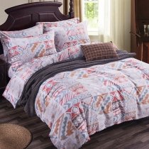 Red White Brown and Rust Orange Chevron Print Bohemian Gypsy Aztec Style Full, Queen Size Bedding Sets