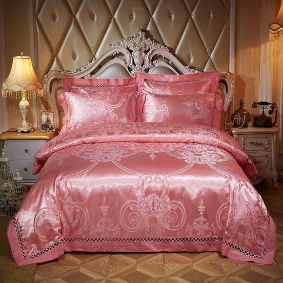 Girls Hot Pink Indian Pattern Girly Feminine Victorian Style Sequin Satin Full, Queen Size Bedding Sets