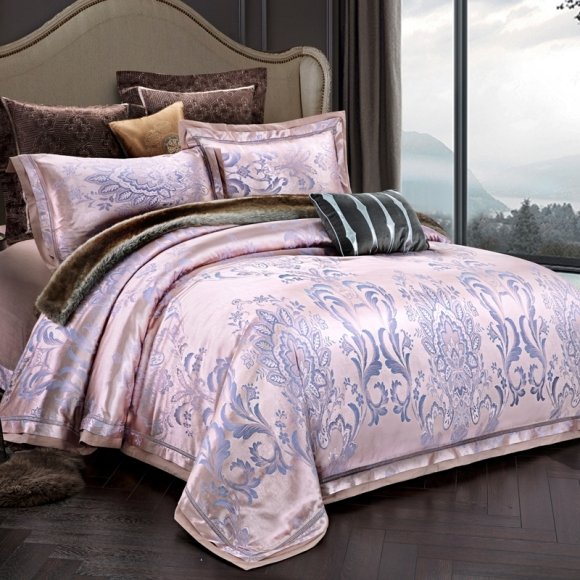 Silver and Blue Medieval Gothic Pattern Glam Style Old World Jacquard Full, Queen Size Bedding Sets