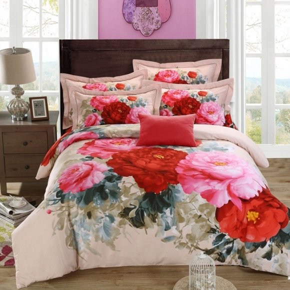 Oriental Peony Flower Asian Country Chic Full, Queen Size Bedding Sets ...