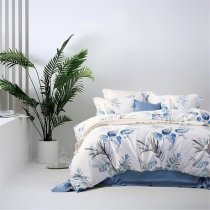 Blue and White Fancy Leaf Tropical Country Chic Full, Queen Size Bedding Sets