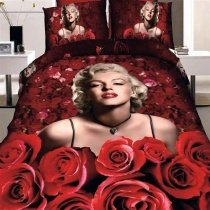 Noble Elegance Burgundy Red and Pink Sexy Marilyn Monroe and Victorian Rose Print Unique Adults Full Size Luxury Cotton Bedding Sets