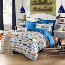 Blue Orange Gray and Green Ocean Scene Marine Life Tropical Fish Whale and Shark Print Kids Twin, Full, Queen Size Cotton Bedding Sets