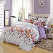 Beautiful Bright Colorful Butterfly Print Modern Chic Romantic Luxury Egyptian Cotton Full, Queen Size Bedding Sets