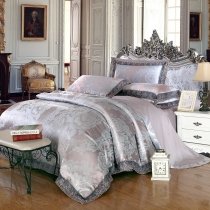 Vintage Floral Gray and Silver Colored Rustic Country Chic Shabby Chic Jacquard Satin Full, Queen Size Bedding Sets