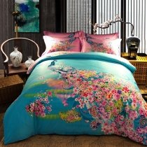 Cute Girly Hot Pink Peacock Blue and Teal Peacock Print Animal Themed Personalized Pure Cotton Full, Queen Size Bedding Sets