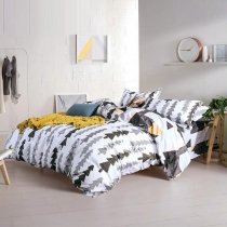 Hipster Black White Gray and Bright Orange Forest Scene Cedar Tree Print Eco-friendly Cotton Twin, Full, Queen Size Bedding Sets