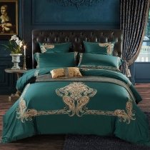 Fancy Gold and Teal Paisley Print Bohemian Chic Royal Style Noble Excellence 100% Egyptian Cotton Full, Queen Size Bedding Sets