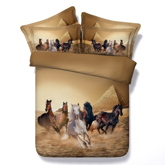 Brown Black and White Wild Horse Print 3D Design Jungle Animal Themed 100% Polyester Twin, Full, Queen, King Size Bedding Sets