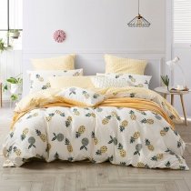 Trendy Yellow Beige and Gray Pineapple Print Country Chic Tropical Style Hipster Twin, Full, Queen Size Bedding Sets