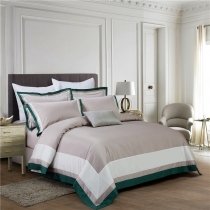 Simply Shabby Chic Khaki White and Teal Green Luxury Hotel Style Border Noble Excellence Villa Pima Cotton Full, Queen Size Bedding Sets