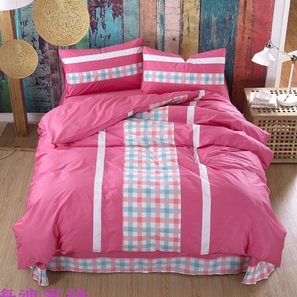 Hot Pink White and Blue Gingham Plaid Print Scottish Style Contemporary Modern Chic Girls Twin, Full, Queen Size Bedding Sets