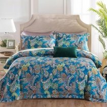 Royal Blue Turquoise Green and Rust Orange Western Paisley Rustic Floral Tribal Print Bohemian Shabby Chic Full, Queen Size Bedding Sets