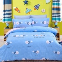 Blue and White Ocean Animal Themed Whale Monogrammed Small Polka Dot Print Marine Life Kids Girls Boys Full, Queen Size Bedding Sets