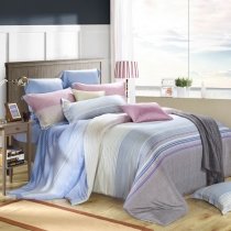Yellow Gray Blue White and Khaki Brown Vintage Colorful Multi-Pinstripe Print Luxury Soft Tencel Full, Queen Size Bedding Sets