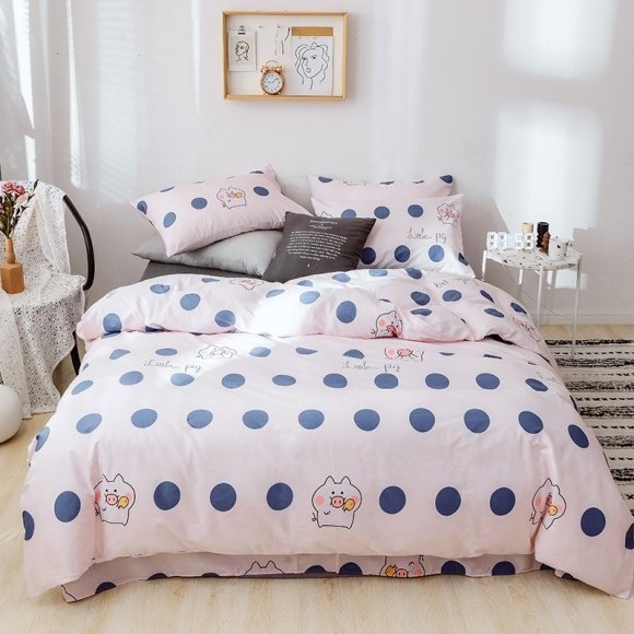 Cute Girls Pig and Polka Dot Print Cartoon Animal Twin, Full Size Bedding Sets