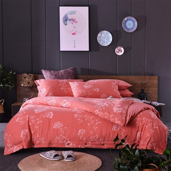 Orange-red Wildflower Luxury Egyptian Cotton Full, Queen Size Bedding Sets