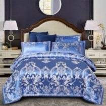 Royal Blue Scroll Pattern Victorian Style Full, Queen Size Bedding Sets