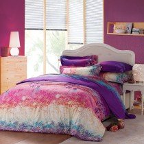 Aqua Pink and Purple Beautiful Country Scene Ombre Style Full, Queen Size Bedding Sets