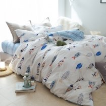 Blue Grey and White Tropical Fish Design Stylish Funky Style 100% Cotton Twin, Full, Queen Size Bedding Sets for Children