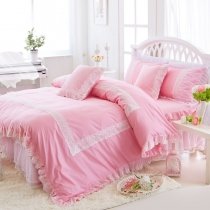 Sophisticated Elegant Pink and White Vintage Victorian Lace Romantic Ruffle Girls Princess Cotton Twin, Full, Queen Size Bedding Sets