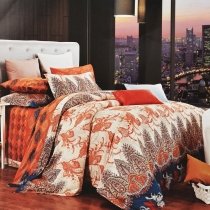 Brown Beige and Orange Paisley Pop Vintage BOHO Style Luxury Egyptian Cotton Full, Queen Size Bedding Sets