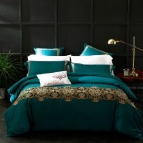 Stylish Teal and Gold Ethnic Tribal Pattern Sophisticated Elegant Bohemian Style Luxury Egyptian Cotton Full, Queen Size Bedding Sets